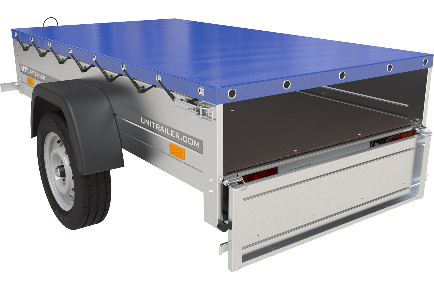 Garden Trailer 200 Kipp Einachsanhänger mit Stützrad und blauer Flachplane – Bild 10