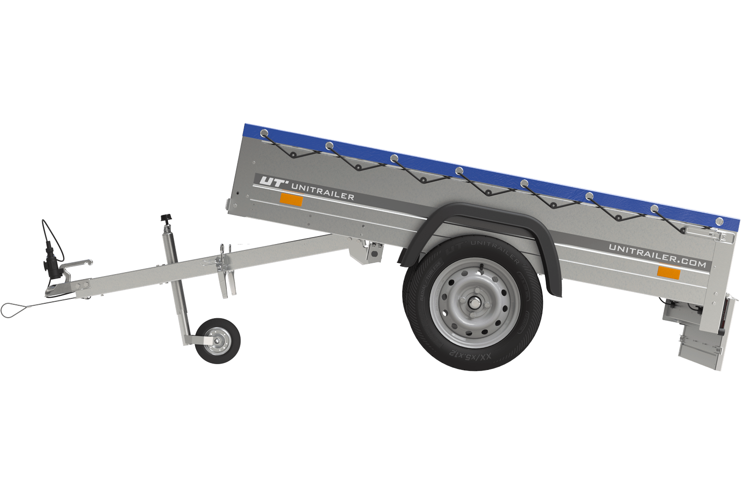 Garden Trailer 200 Kipp Einachsanhänger mit Stützrad und blauer Flachplane – Bild 6