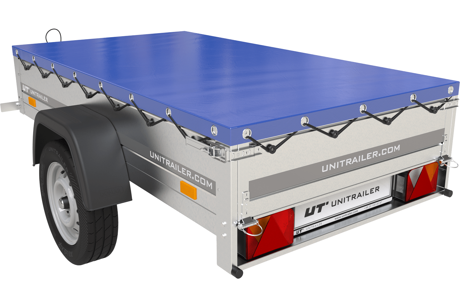Garden Trailer 200 Kipp Einachsanhänger mit Stützrad und blauer Flachplane – Bild 7