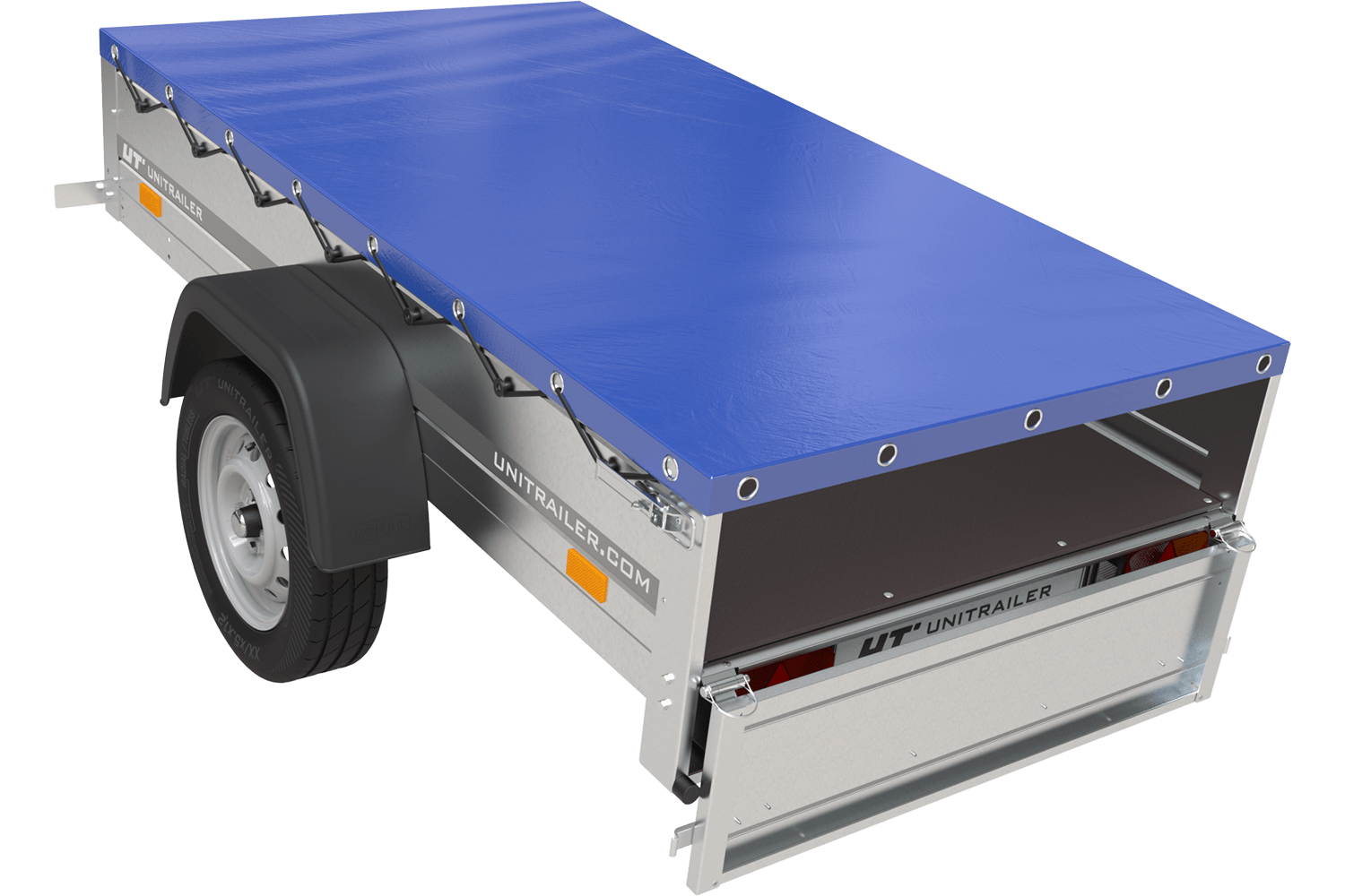 Garden Trailer 200 Kipp Einachsanhänger mit Stützrad und blauer Flachplane – Bild 9